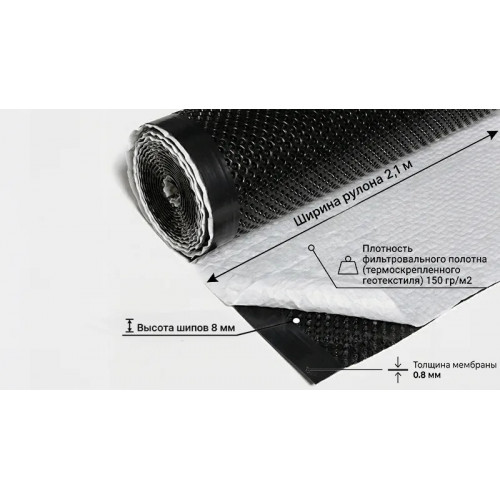 Профилированная дренажная мембрана HDPE 0,6 мм (С фильтром) 